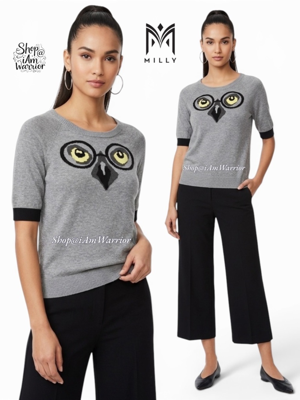 Milly fine knit bespectacled intarsia owl sweater  *shop@iamwarrior